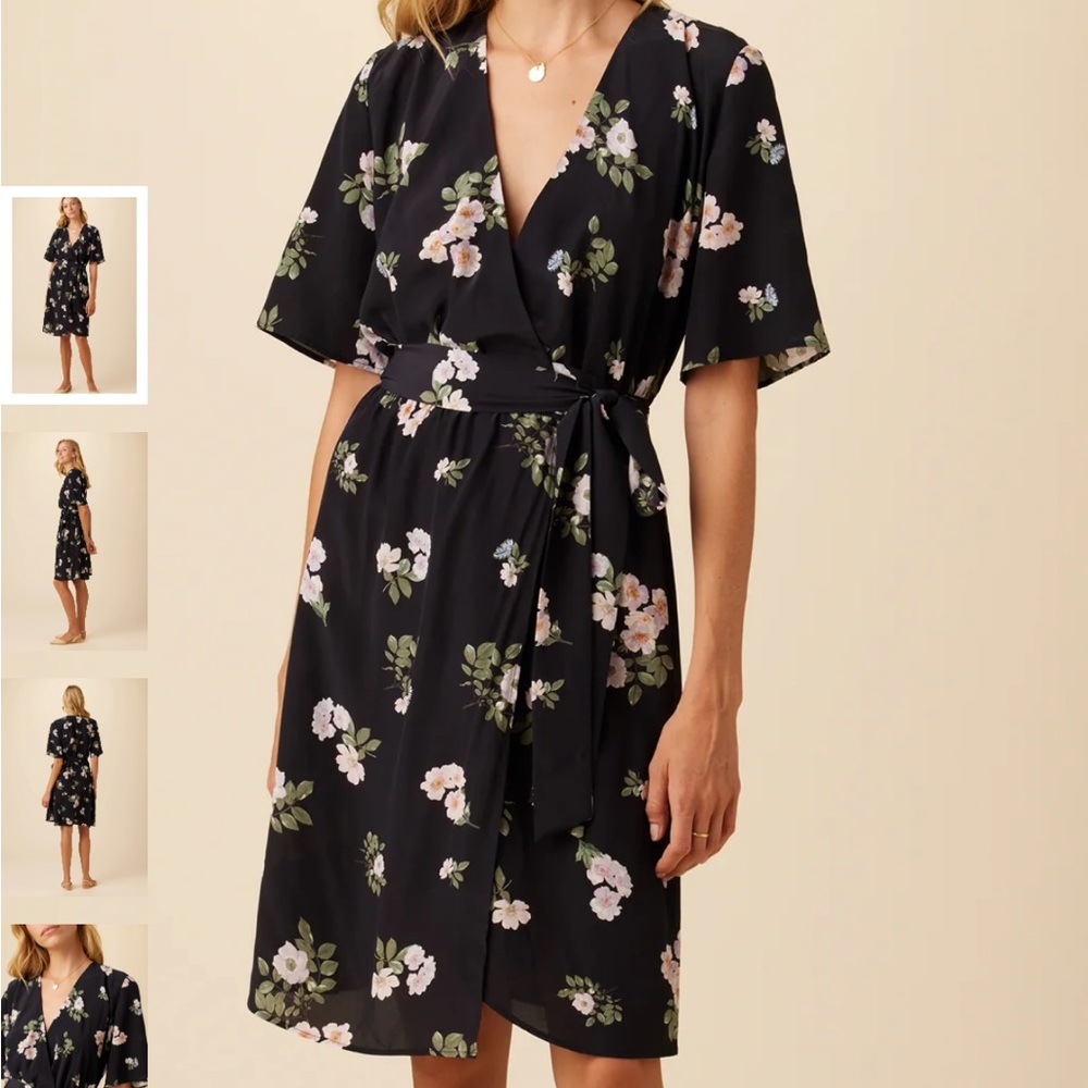 Amour Vert Ariella Washable Silk Ladera Black Floral Wrap Dress